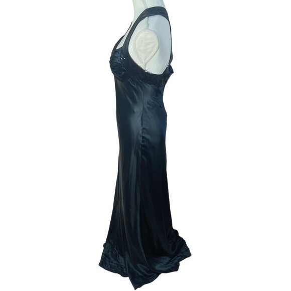 y2k Vintage Silk Calvin Klein Black Sequin Maxi Formal Dress Gown Size 8 - Picture 4 of 10